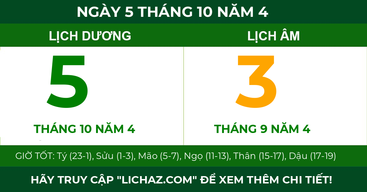 lịch âm ngày 5 tháng 10 năm 4