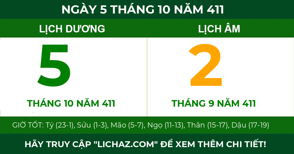 lịch âm ngày 5 tháng 10 năm 411