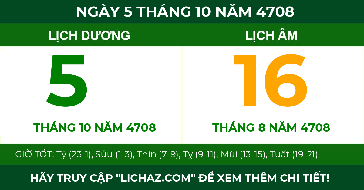 lịch âm ngày 5 tháng 10 năm 4708
