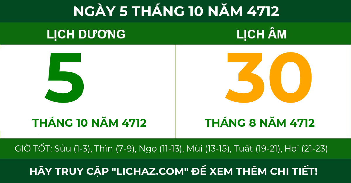 lịch âm ngày 5 tháng 10 năm 4712