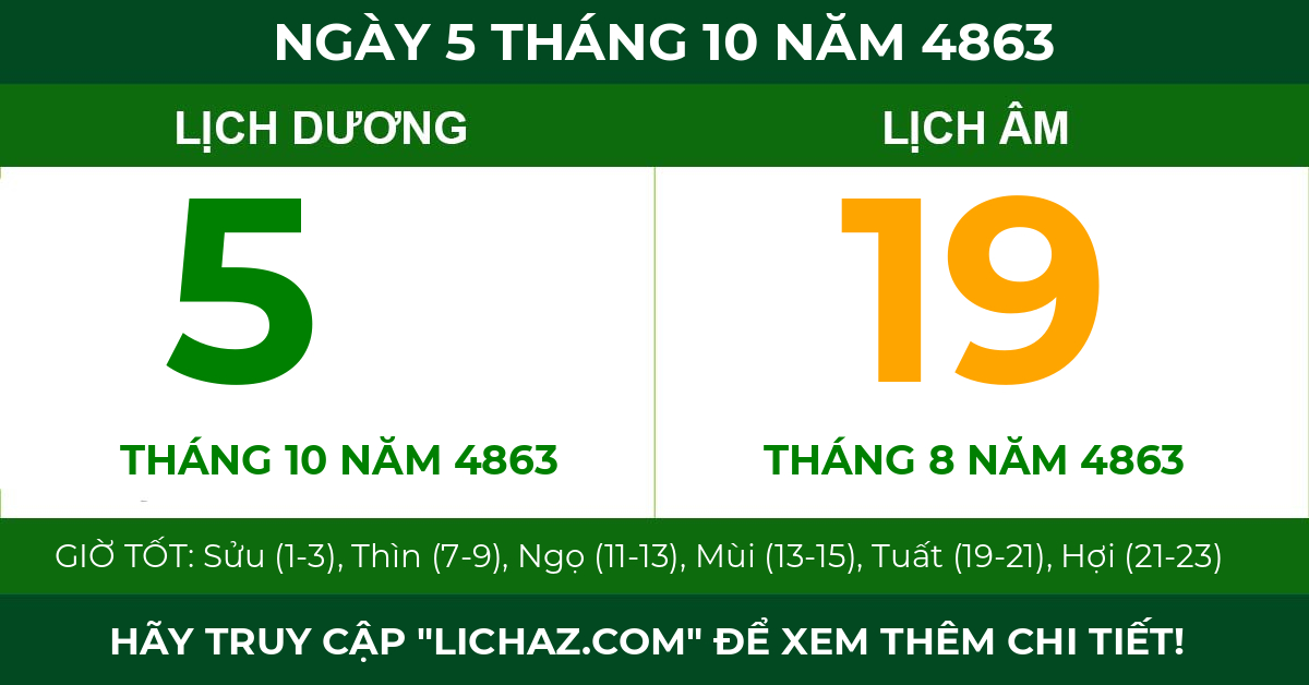 lịch âm ngày 5 tháng 10 năm 4863