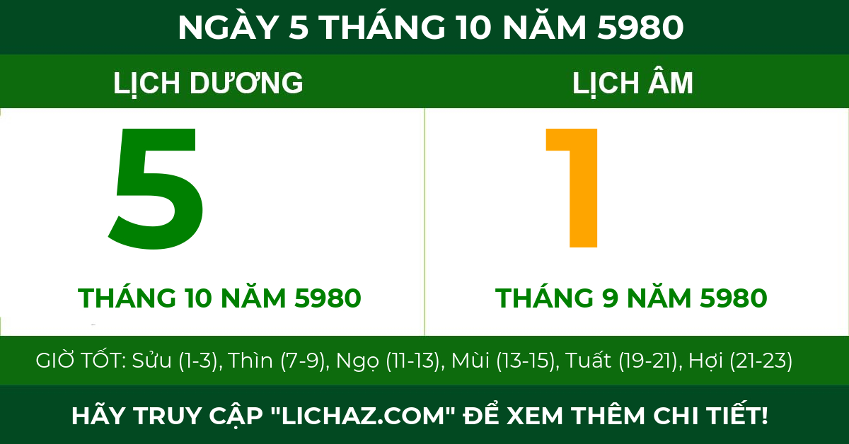 lịch âm ngày 5 tháng 10 năm 5980