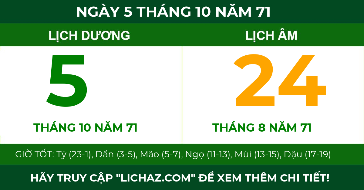 lịch âm ngày 5 tháng 10 năm 71