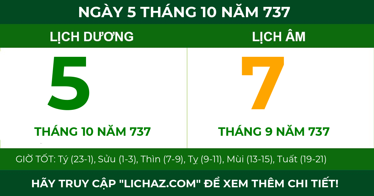 lịch âm ngày 5 tháng 10 năm 737
