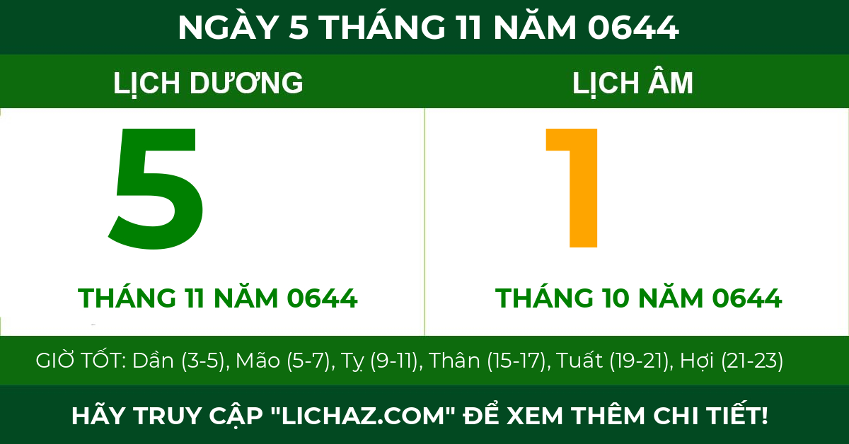lịch âm ngày 5 tháng 11 năm 0644