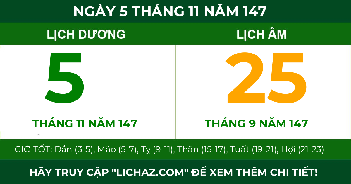 lịch âm ngày 5 tháng 11 năm 147