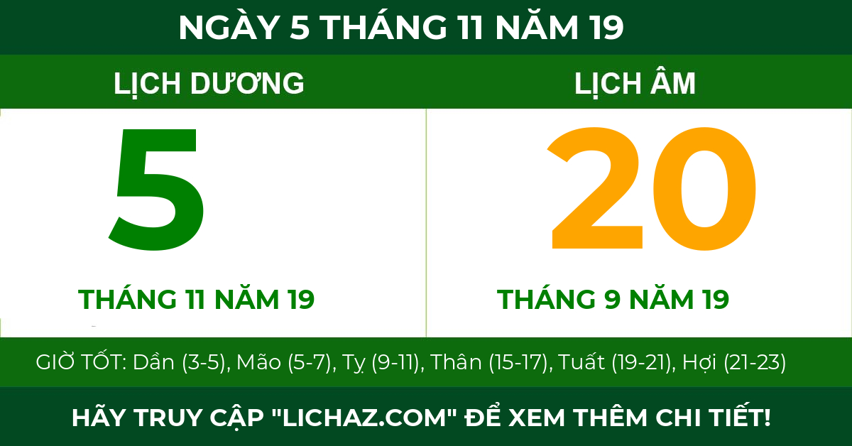 lịch âm ngày 5 tháng 11 năm 19