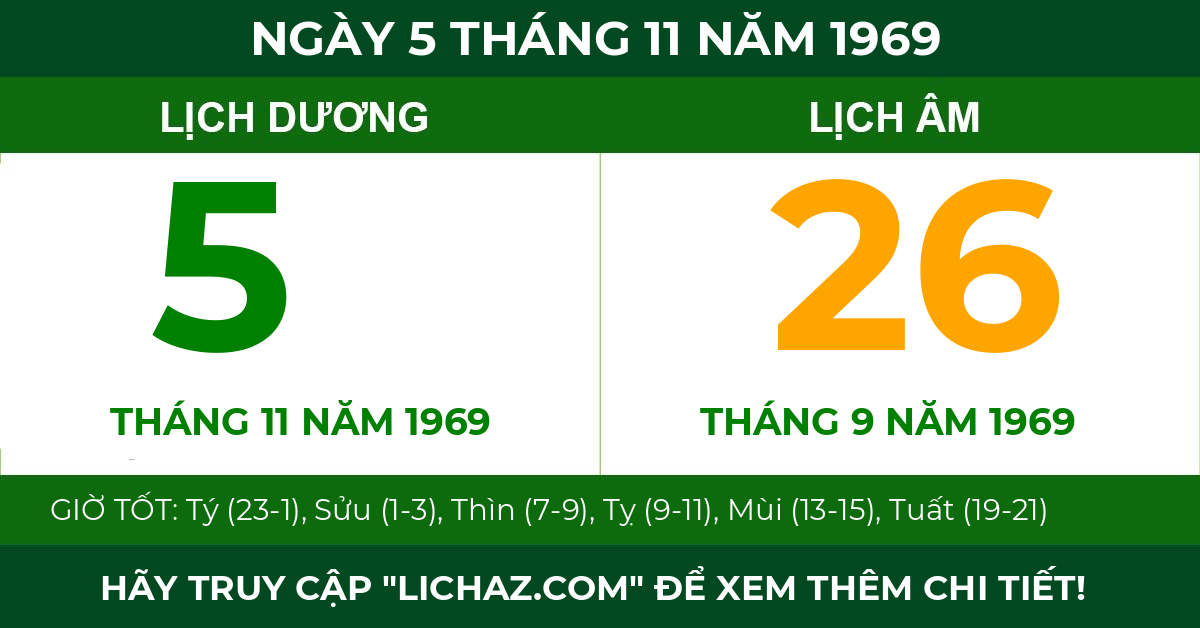 lịch âm ngày 5 tháng 11 năm 1969