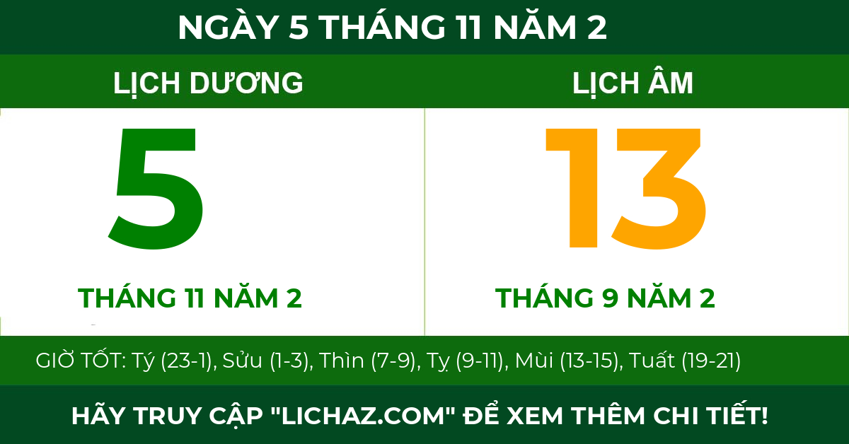 lịch âm ngày 5 tháng 11 năm 2