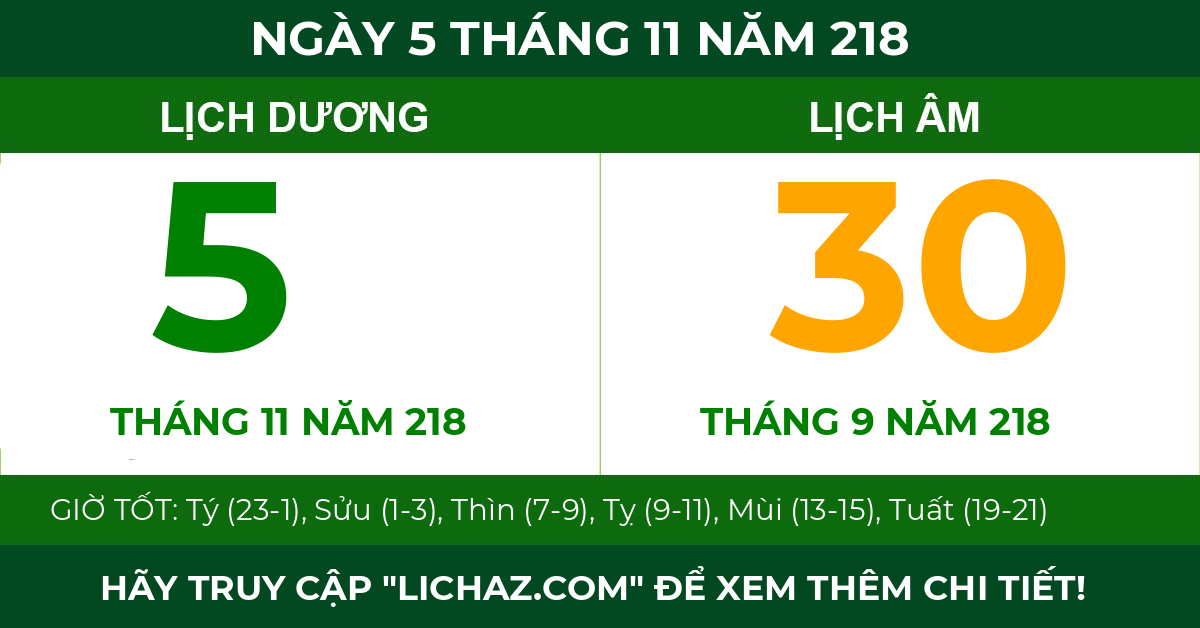 lịch âm ngày 5 tháng 11 năm 218