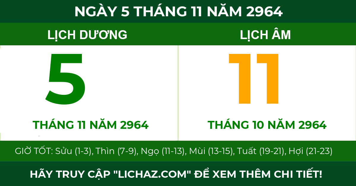 lịch âm ngày 5 tháng 11 năm 2964