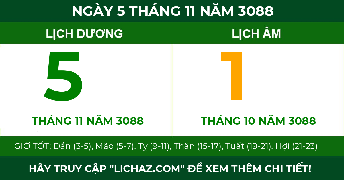 lịch âm ngày 5 tháng 11 năm 3088