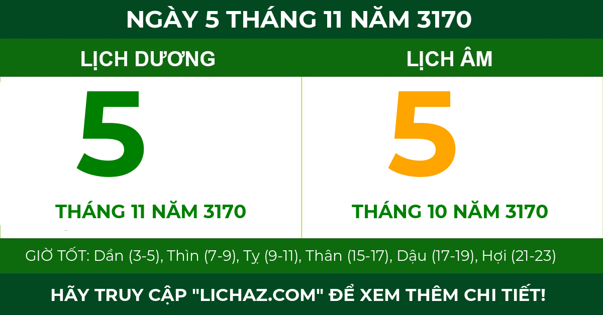 lịch âm ngày 5 tháng 11 năm 3170