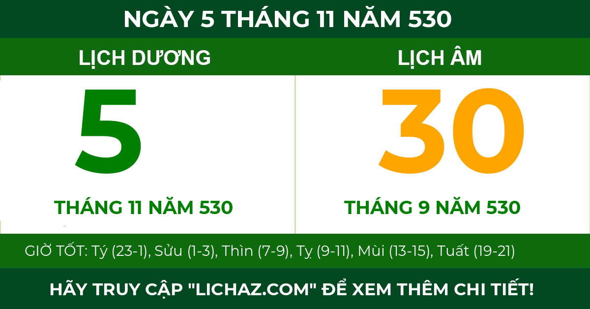 lịch âm ngày 5 tháng 11 năm 530