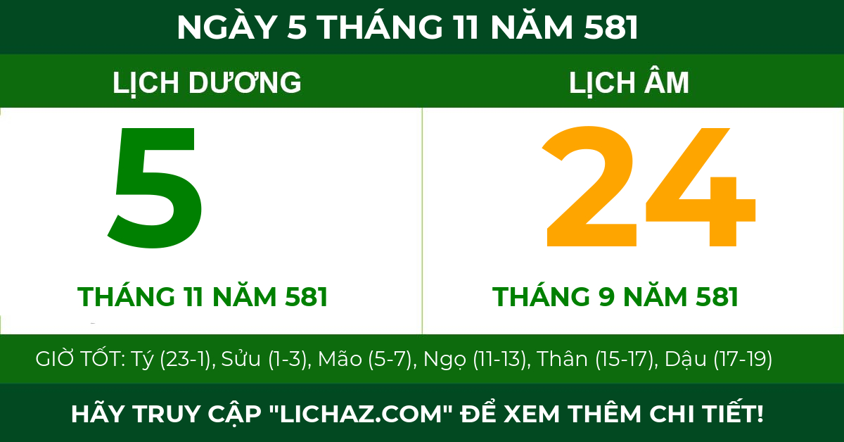 lịch âm ngày 5 tháng 11 năm 581