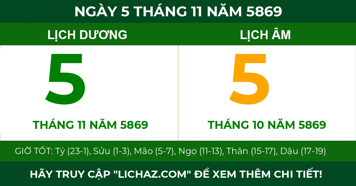 lịch âm ngày 5 tháng 11 năm 5869