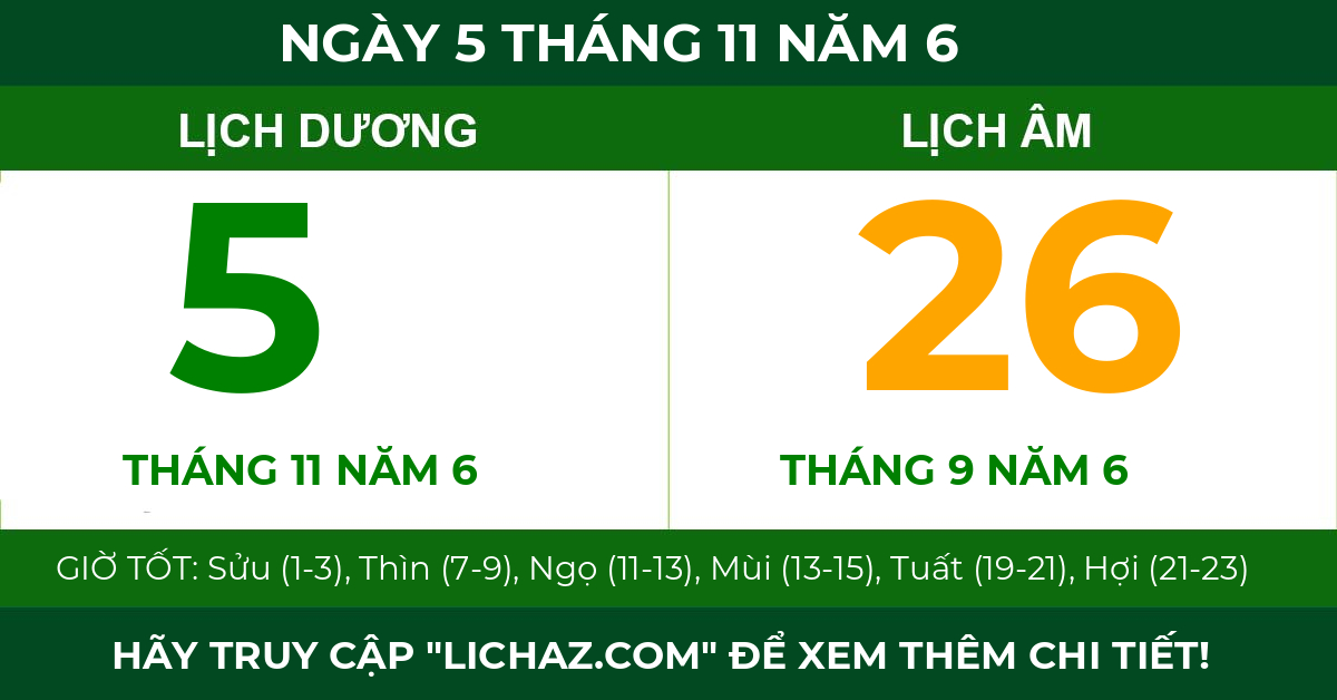 lịch âm ngày 5 tháng 11 năm 6