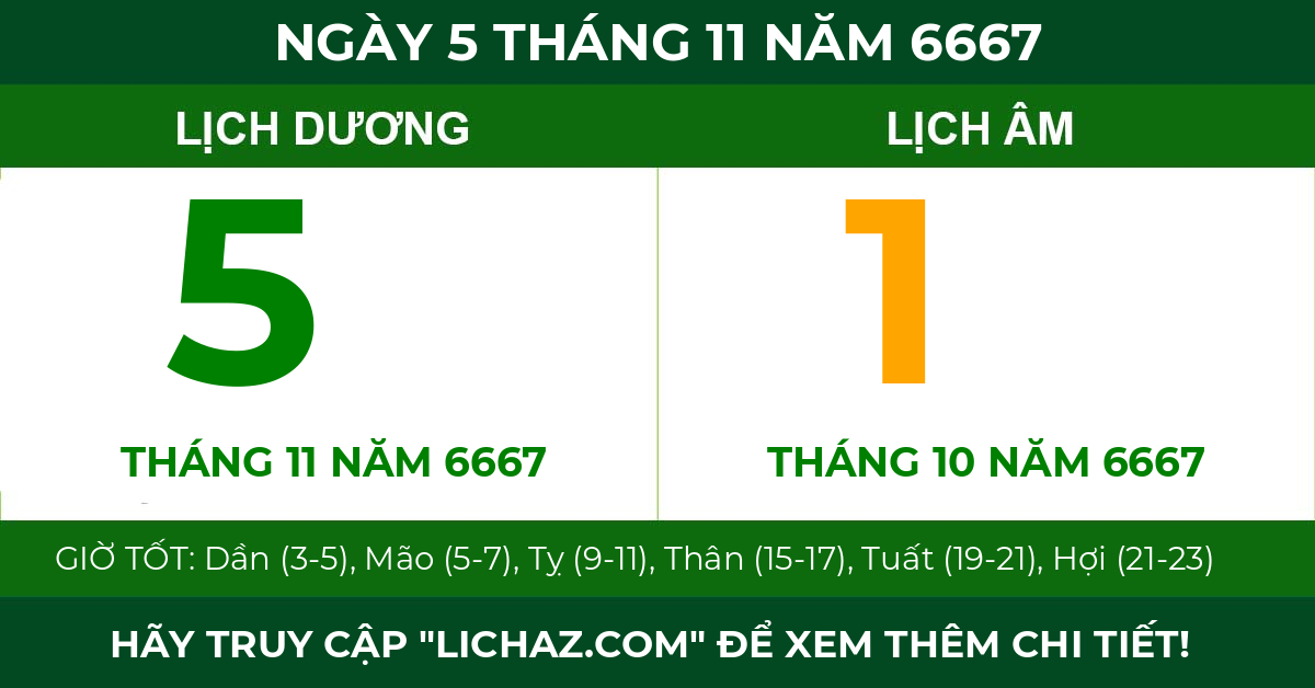 lịch âm ngày 5 tháng 11 năm 6667