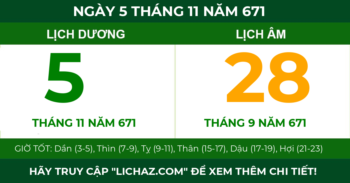 lịch âm ngày 5 tháng 11 năm 671