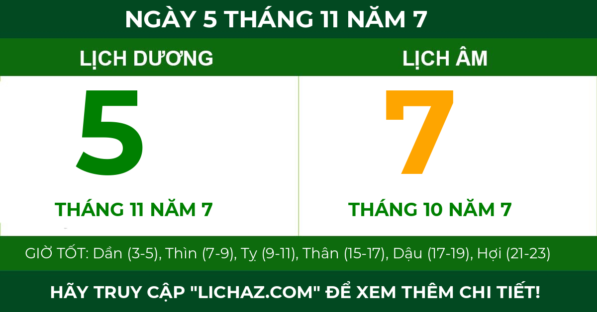 lịch âm ngày 5 tháng 11 năm 7