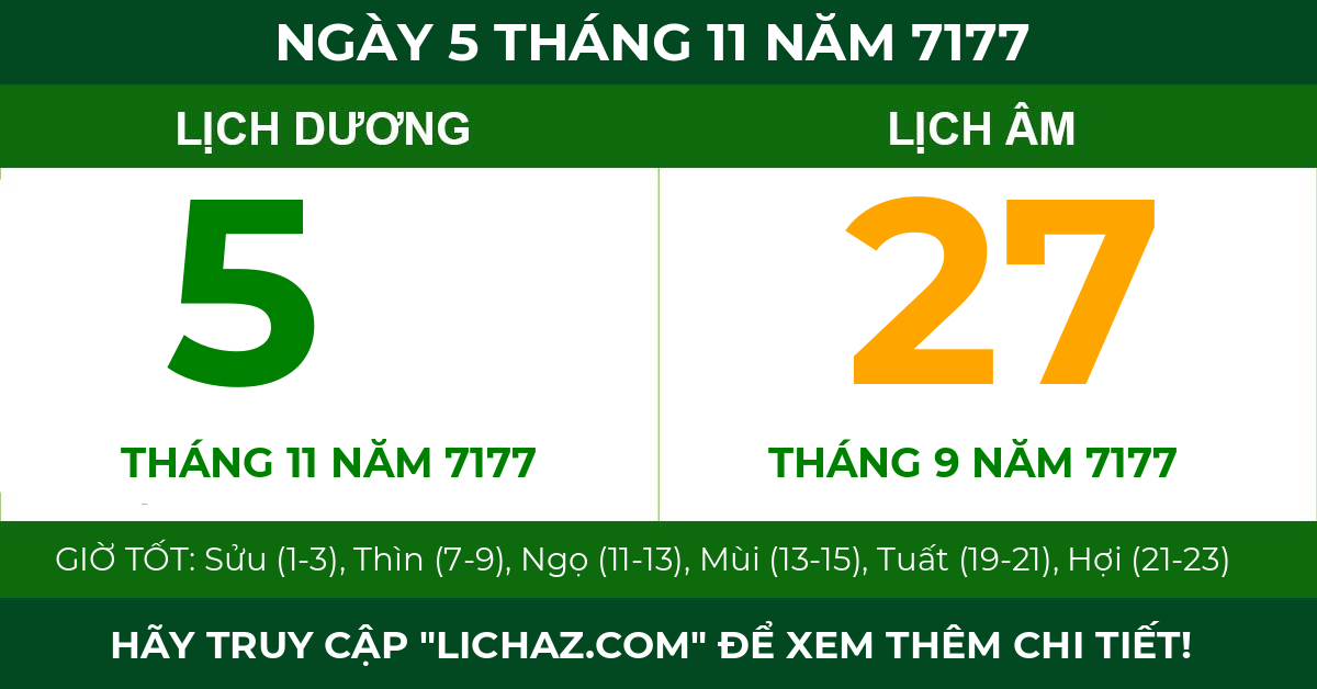 lịch âm ngày 5 tháng 11 năm 7177