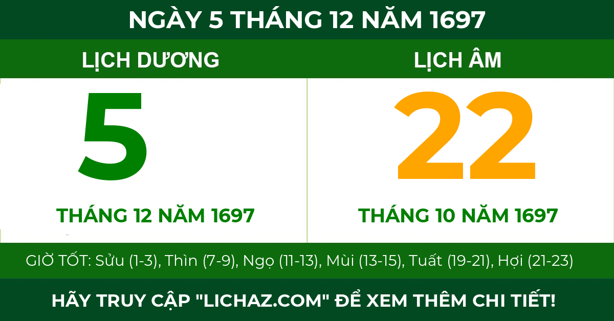 lịch âm ngày 5 tháng 12 năm 1697