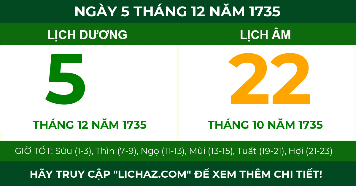 lịch âm ngày 5 tháng 12 năm 1735