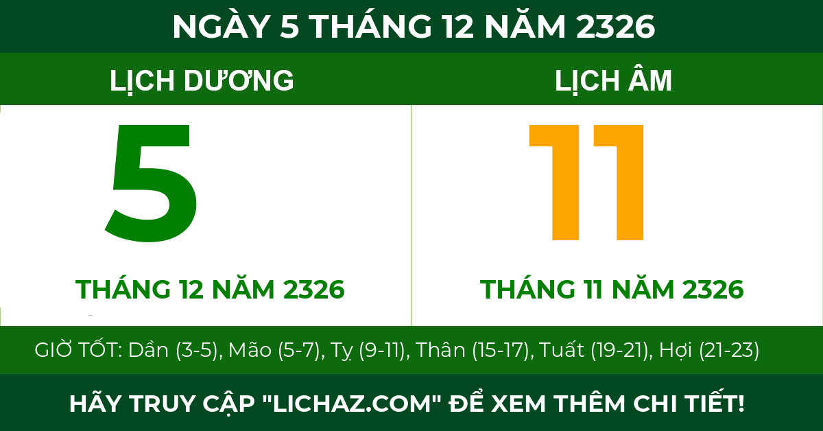 lịch âm ngày 5 tháng 12 năm 2326