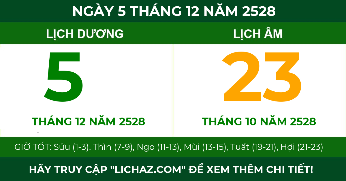 lịch âm ngày 5 tháng 12 năm 2528