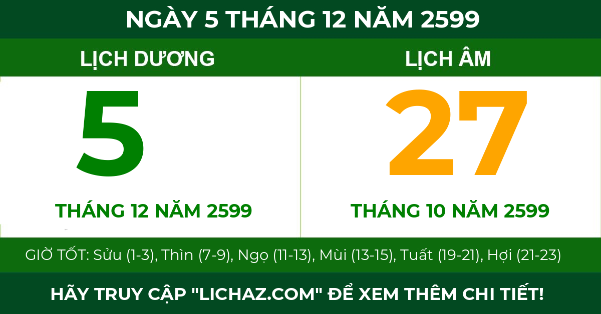 lịch âm ngày 5 tháng 12 năm 2599
