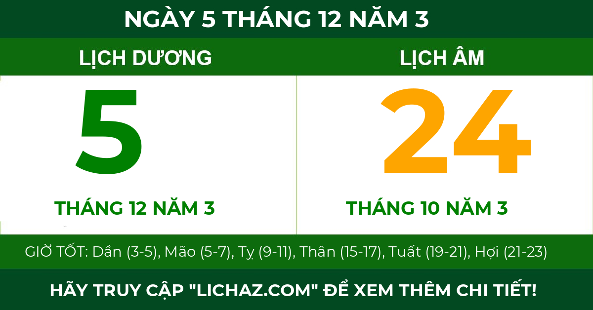 lịch âm ngày 5 tháng 12 năm 3
