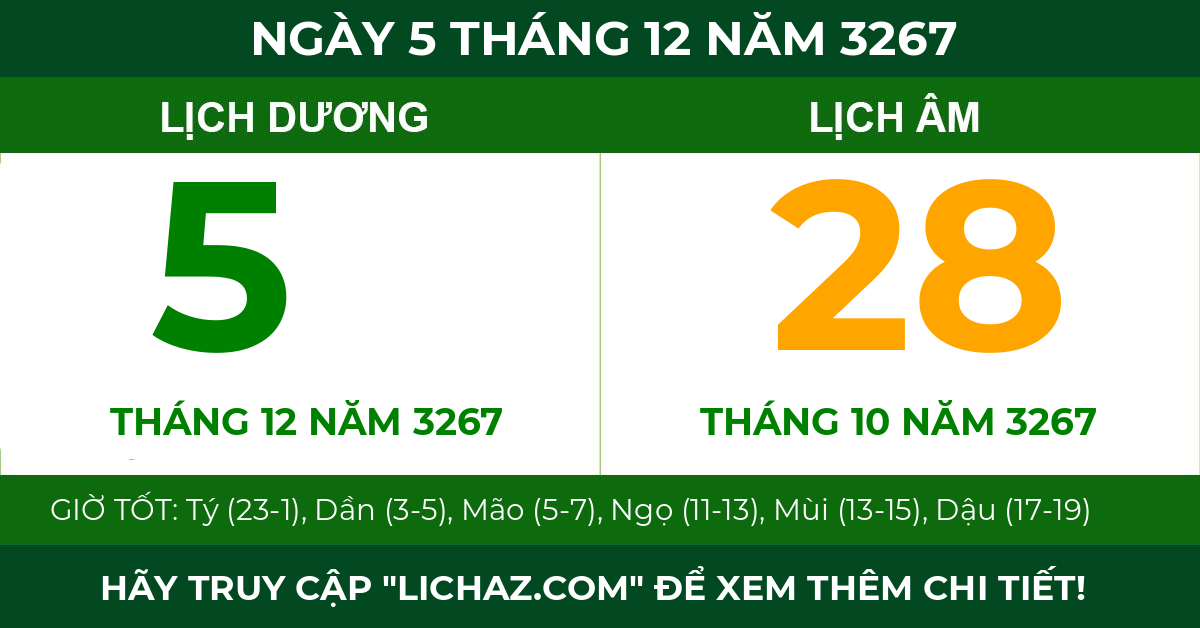 lịch âm ngày 5 tháng 12 năm 3267