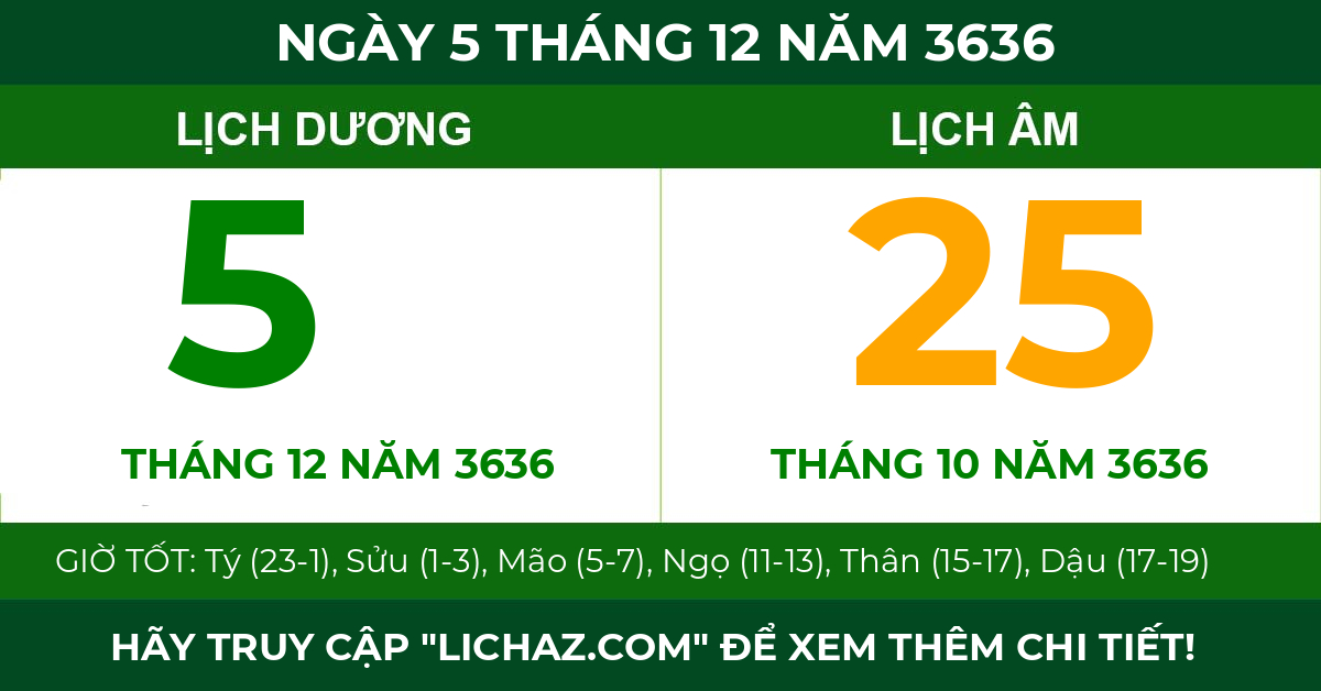lịch âm ngày 5 tháng 12 năm 3636