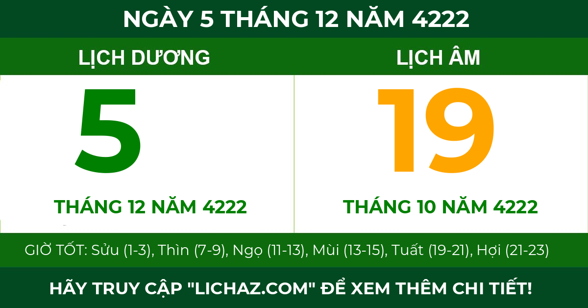 lịch âm ngày 5 tháng 12 năm 4222