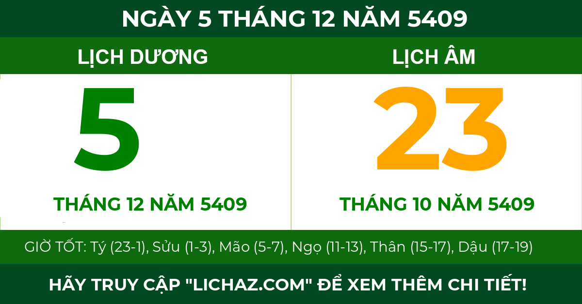 lịch âm ngày 5 tháng 12 năm 5409