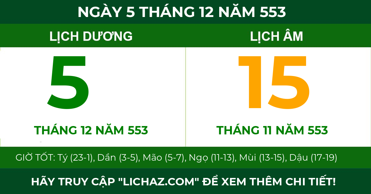 lịch âm ngày 5 tháng 12 năm 553
