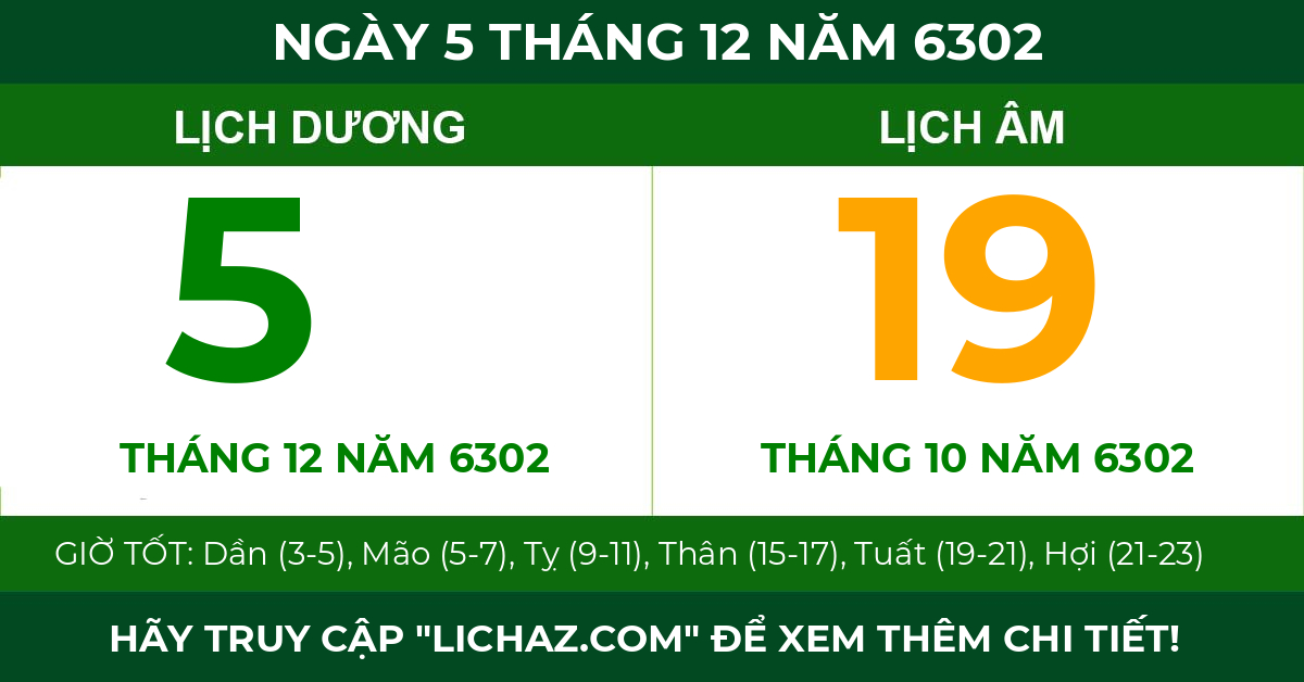 lịch âm ngày 5 tháng 12 năm 6302