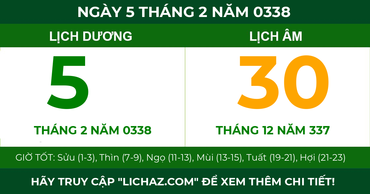 lịch âm ngày 5 tháng 2 năm 0338
