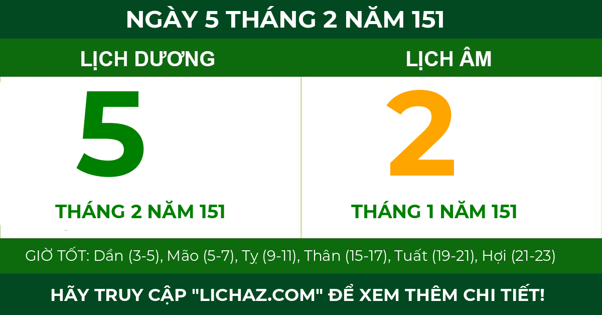lịch âm ngày 5 tháng 2 năm 151