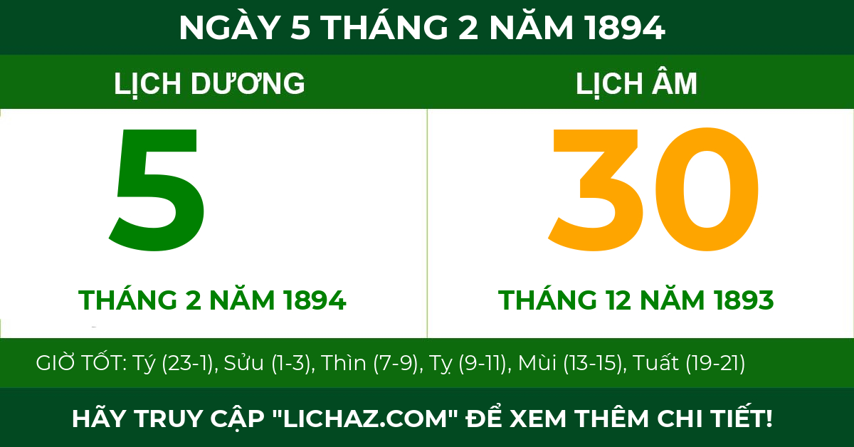 lịch âm ngày 5 tháng 2 năm 1894