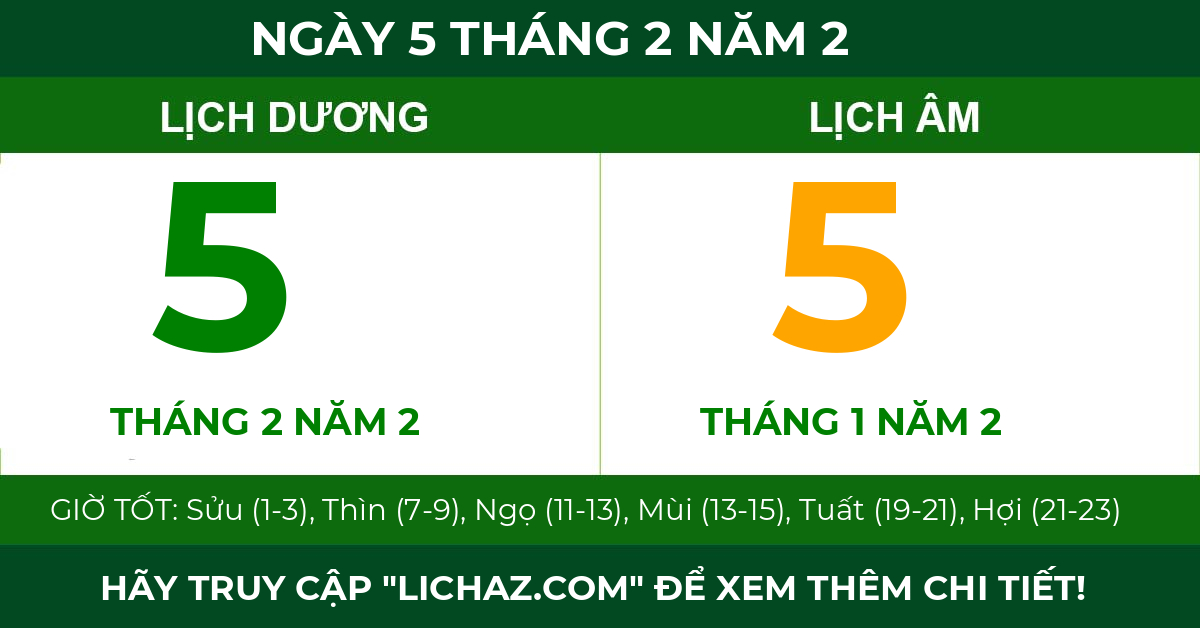 lịch âm ngày 5 tháng 2 năm 2