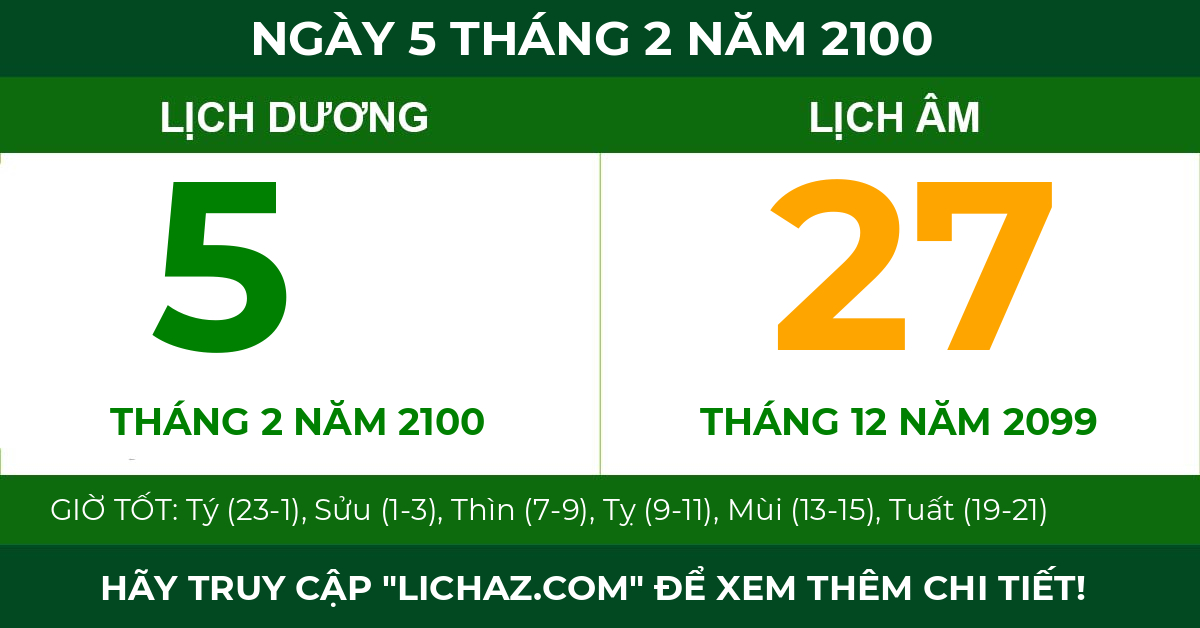 lịch âm ngày 5 tháng 2 năm 2100
