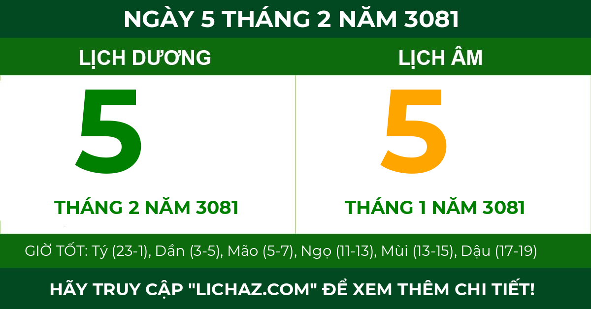 lịch âm ngày 5 tháng 2 năm 3081