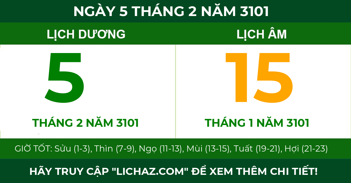 lịch âm ngày 5 tháng 2 năm 3101