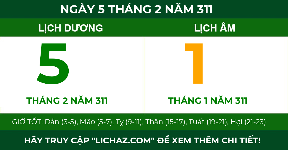 lịch âm ngày 5 tháng 2 năm 311