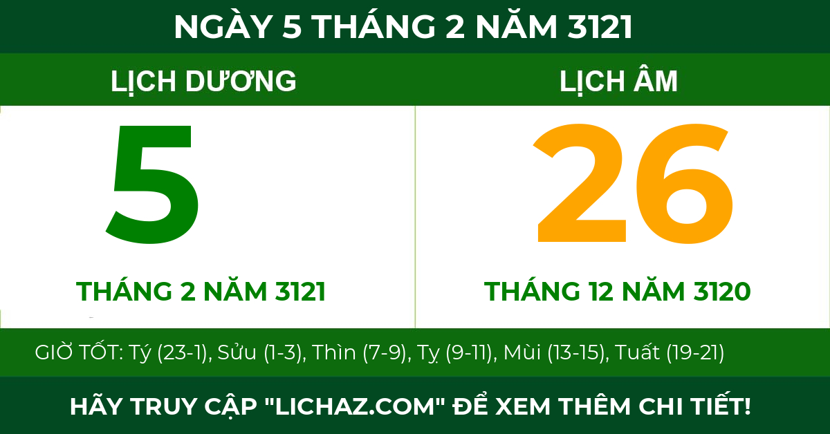 lịch âm ngày 5 tháng 2 năm 3121