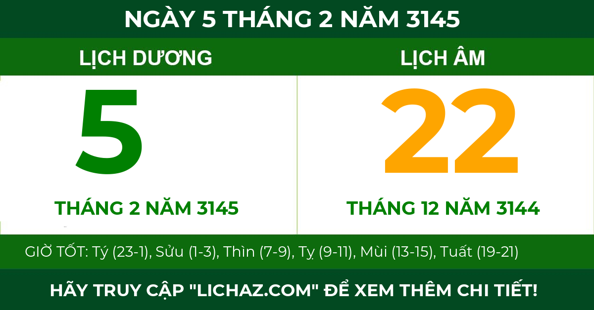 lịch âm ngày 5 tháng 2 năm 3145