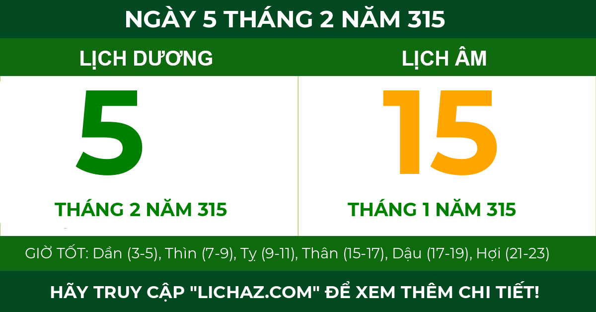 lịch âm ngày 5 tháng 2 năm 315