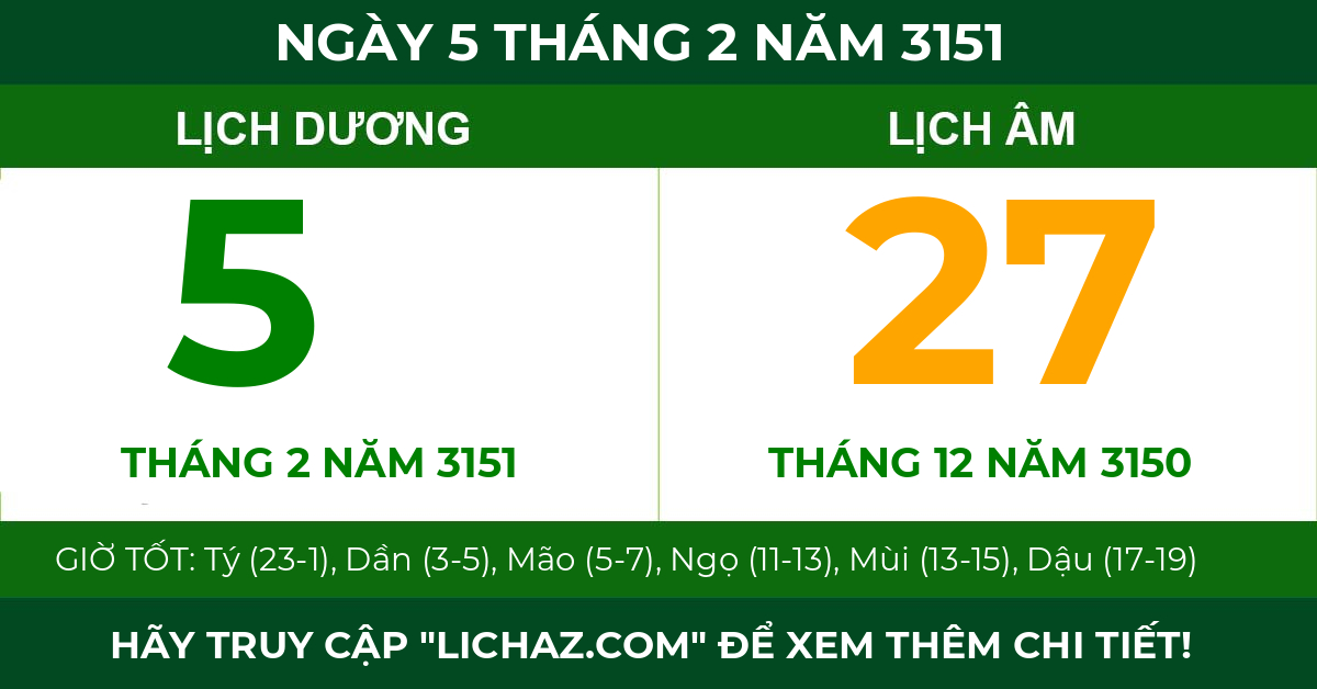 lịch âm ngày 5 tháng 2 năm 3151
