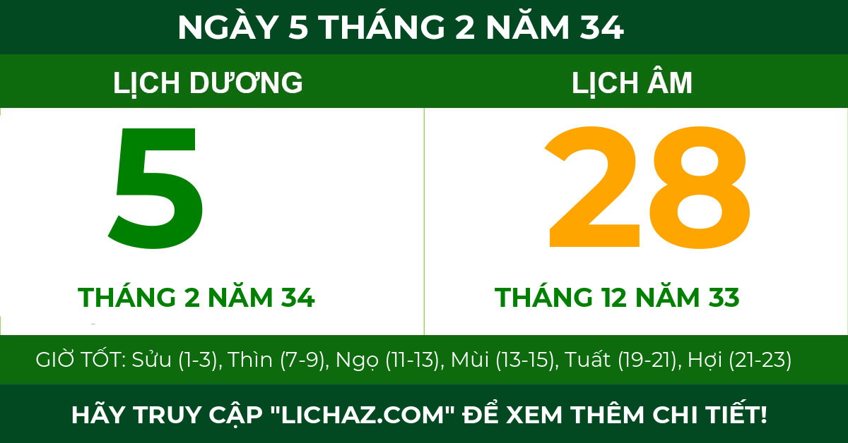 lịch âm ngày 5 tháng 2 năm 34